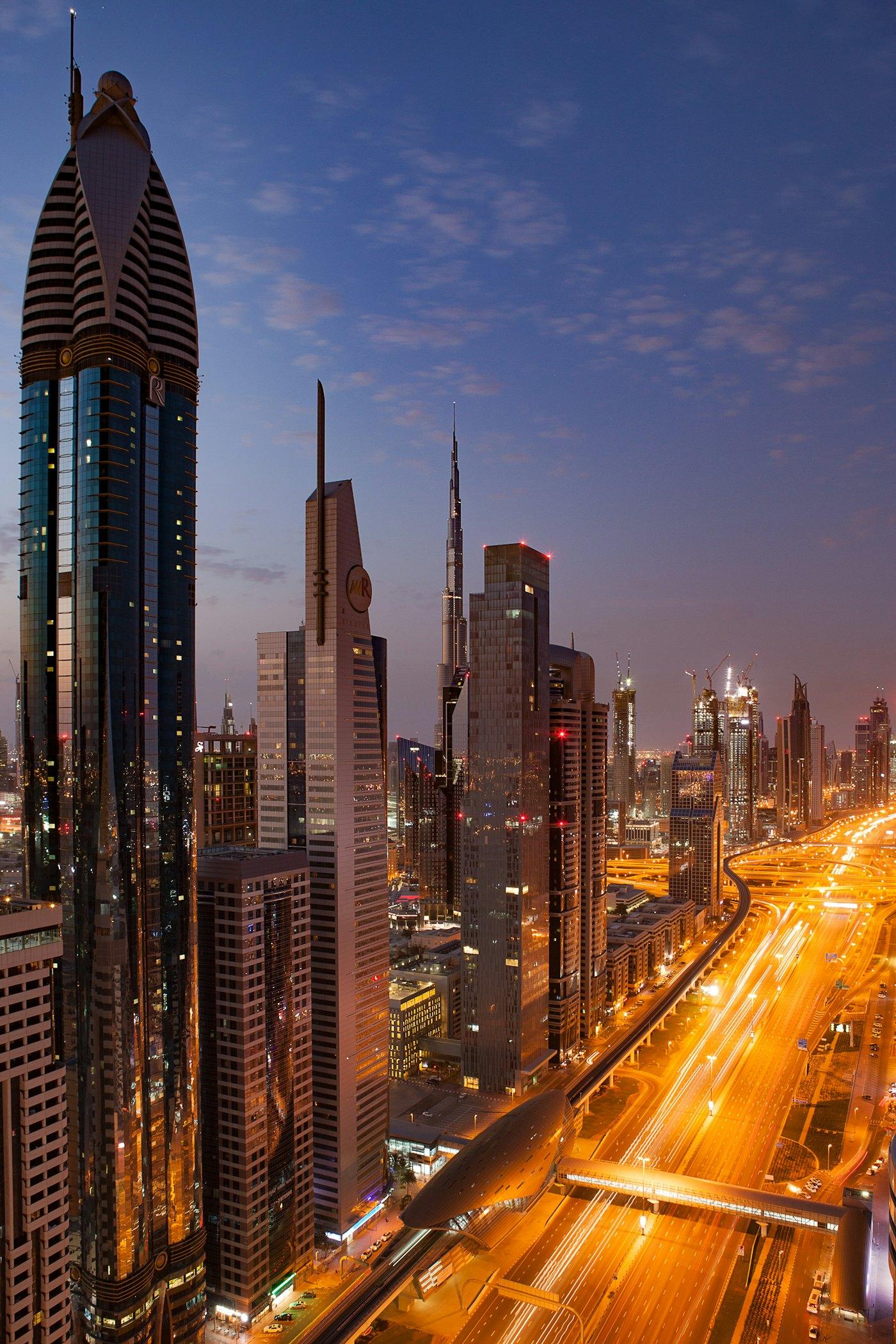 Dubai business district at night